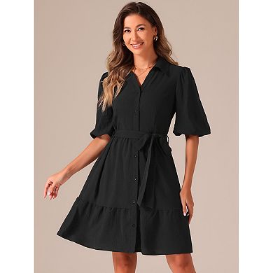 BARBOUR Womens Blue Cotton Blend Pocketed Heather Point Collar Above The Knee Shirt Dress