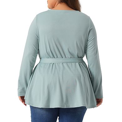 Plus Size Tops for Women Crew Neck High Low Asymmetrical Irregular Hem Casual Blouse Shirt with Belt