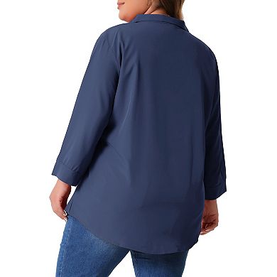 Plus Size Tops for Women V Neck Long Sleeve Flowy Blouse Work Chiffon Shirts