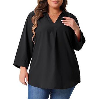 Plus Size Tops for Women V Neck Long Sleeve Flowy Blouse Work Chiffon Shirts