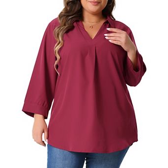 Plus Size Tops for Women V Neck Long Sleeve Flowy Blouse Work Chiffon Shirts