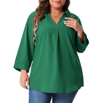 Plus Size Tops for Women V Neck Long Sleeve Flowy Blouse Work Chiffon Shirts