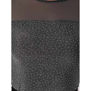 Shiny Mesh Tops for Women's Glitter Round Neck Long Sleeve Sparky Blouse