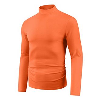 Turtleneck T-Shirt for Men's Mock Neck Long Sleeves Basic Pullover Tee Shirts
