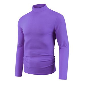 Turtleneck T-Shirt for Men's Mock Neck Long Sleeves Basic Pullover Tee Shirts