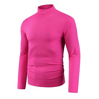 Turtleneck T-Shirt for Men's Mock Neck Long Sleeves Basic Pullover Tee Shirts