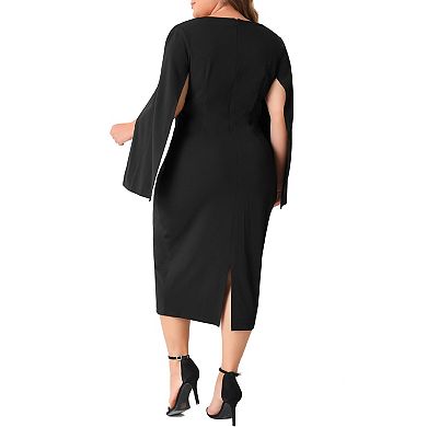 Plus Size Dress for Women Square Neck Split Long Sleeve Back Slit Bodycon Pencil Dresses