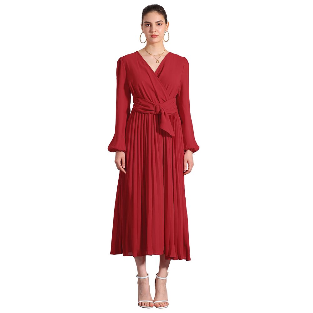 Women's V-neck pleated dress main image 1