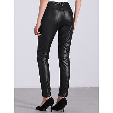 Faux Leather Pants for Women's High Waist Stretch Slim Fit Motorcycle Legging Pants