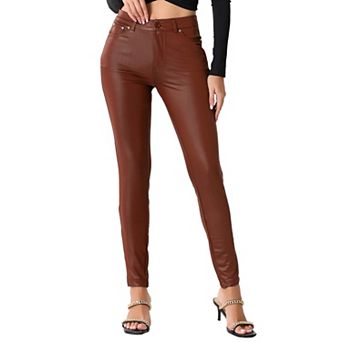 Faux Leather Pants for Women's High Waist Stretch Slim Fit Motorcycle Legging Pants