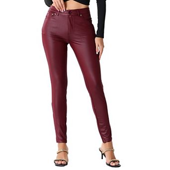 Faux Leather Pants for Women's High Waist Stretch Slim Fit Motorcycle Legging Pants