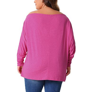 Plus Size Tops for Women One Shoulder Long Sleeve Basic Blouses Dolman Tops Tee Shirts