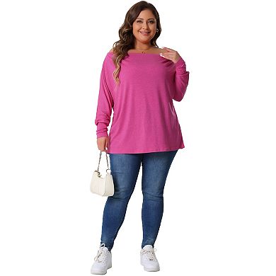 Plus Size Tops for Women One Shoulder Long Sleeve Basic Blouses Dolman Tops Tee Shirts