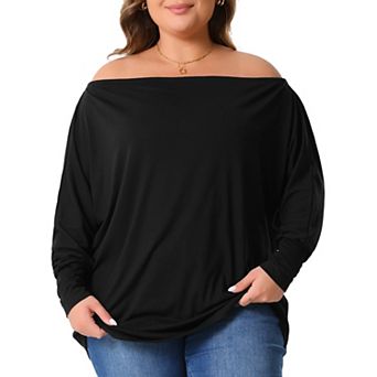 Plus Size Tops for Women One Shoulder Long Sleeve Basic Blouses Dolman Tops Tee Shirts