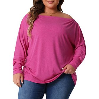 Plus Size Tops for Women One Shoulder Long Sleeve Basic Blouses Dolman Tops Tee Shirts