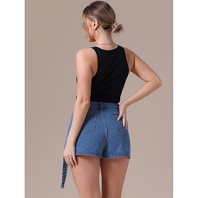 Women's Denim Skort Zipper Decor Y2K High Waisted Faux Wrap Jean Skirts