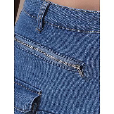 Women's Denim Skort Zipper Decor Y2K High Waisted Faux Wrap Jean Skirts