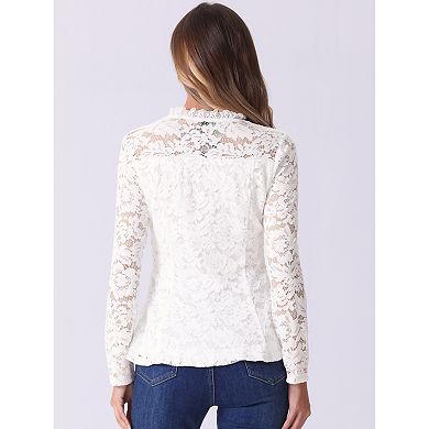 Lace Tops for Women's Square Neck Long Sleeve Stretch Elegant Casual Peplum Blouse Top