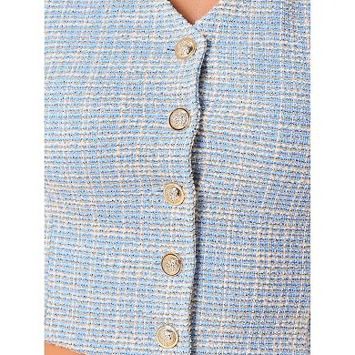 Tweed Halter Neck Vest for Women's Button Front Collared Backless Casual Waistcoat Vest