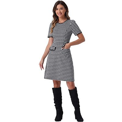 blue dress for baby girl Women's A-Line Dress Contrast Color Office Tweed Trim Dresses