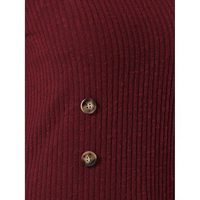 Long Sleeve Tops for Women's Button Decor Square Neck Sweater Top