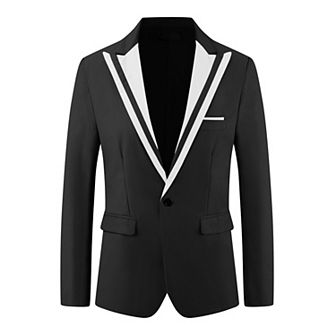 Formal Sport Coats for Men's Business Color Block Peak Lapel Prom Blazers