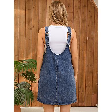 Women's Denim Overalls Roller Romper Loose Casual Sleeveless Pinafore Mini Dresses