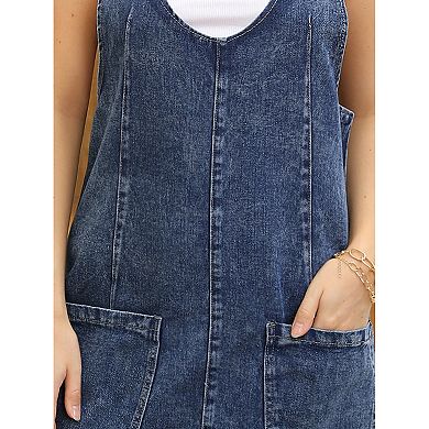 Women's Denim Overalls Roller Romper Loose Casual Sleeveless Pinafore Mini Dresses