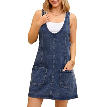 Women's Denim Overalls Roller Romper Loose Casual Sleeveless Pinafore Mini Dresses