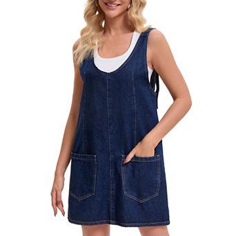 Women's Denim Overalls Roller Romper Loose Casual Sleeveless Pinafore Mini Dresses