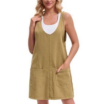 Women's Denim Overalls Roller Romper Loose Casual Sleeveless Pinafore Mini Dresses