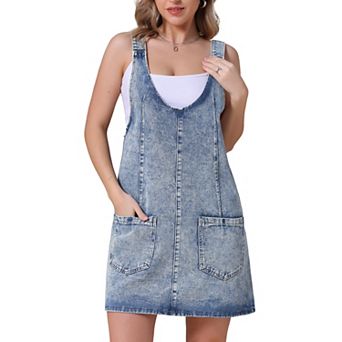 Women's Denim Overalls Roller Romper Loose Casual Sleeveless Pinafore Mini Dresses