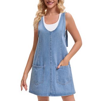 Women's Denim Overalls Roller Romper Loose Casual Sleeveless Pinafore Mini Dresses