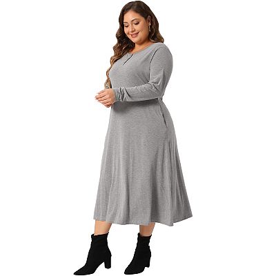 sachin and babi light blue dress Plus Size T-Shirt Dress for Women Crew Neck Button Long Sleeve Casual  Dresses with Pockets