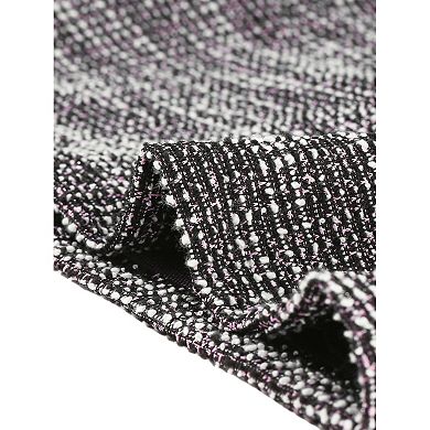 Tweed Basic Top for Women's Zipper Back Long Sleeve Crew Neck Elegant Blouse