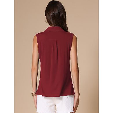 Women's Sleeveless V Neck Solid Loose Shirt Collar Polo Shirts Casual Top