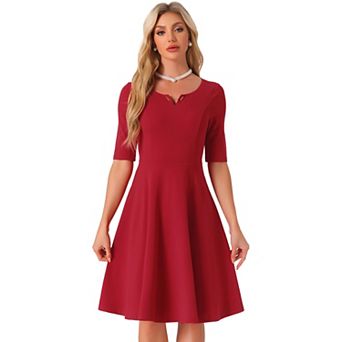 Elegant A-Line Dress for Women's V Neck Half Sleeve Work Casual Midi Dresses