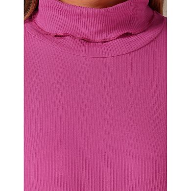 Casual Turtleneck Top for Women's Split Long Sleeves Basic Tee Top