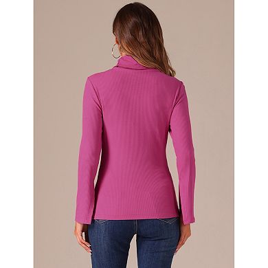 Casual Turtleneck Top for Women's Split Long Sleeves Basic Tee Top