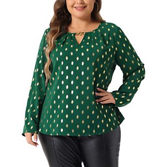 Plus Size Women's Metallic Shiny Dots Shirt V Neck Long Sleeve Blouse Gilding Sparkly Tops