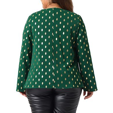 Plus Size Women's Metallic Shiny Dots Shirt V Neck Long Sleeve Blouse Gilding Sparkly Tops