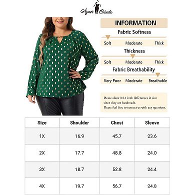 Plus Size Women's Metallic Shiny Dots Shirt V Neck Long Sleeve Blouse Gilding Sparkly Tops