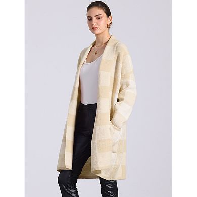 Open Front Plaid Long Sleeve Cardigan