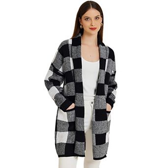 Women's Winter Plaid Cardigan Long Sleeve Open Front Outwear Casual Sweater Cardigan