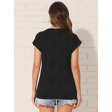 Summer Textured Top for Women's Cap Sleeve Crew Neck Solid Knit Casual Basic Sweater Tops