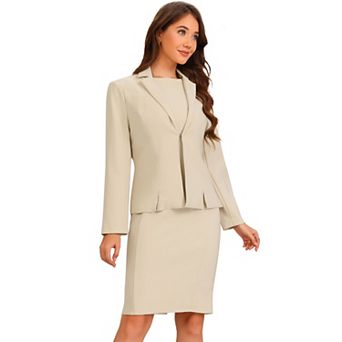 Dress Suit Sets for Women's 2 pc Business Casual Sleeveless Dress and Long Sleeve Blazer