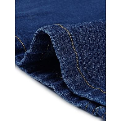 Plus Size Denim Skirt for Women Basic High Waist Ripped Hem Pockets Jeans Skirts