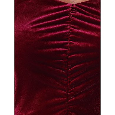 Velvet Long Sleeve Dress for Women's Square Neck Puffy Long Sleeve Wedding Guest Midi Dresses