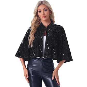 Sequin Bolero Shrug for Women's Velevet Cape Bridal Cover Up Evening Shawl Wraps