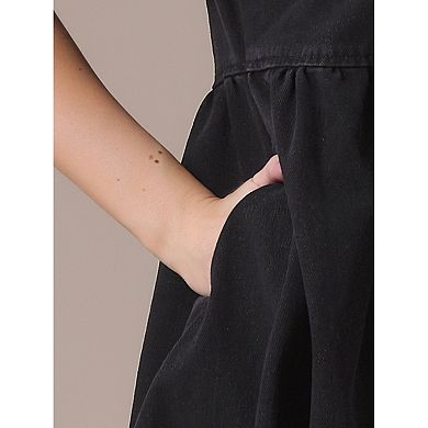 Women's Denim Dress Babydoll Collared Short Sleeve Button Down Jean Shirt Dresses